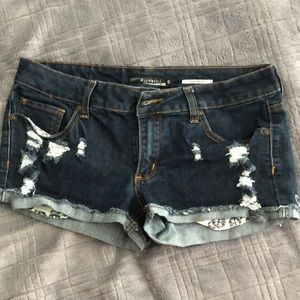 Lovesick dark wash ripped jean shorts